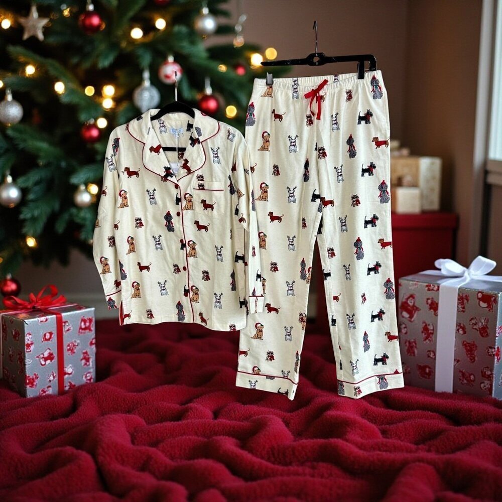 Pajamagram Holiday Flannel Dog Cat In Festive Wear Pajama Set NWT Size Small